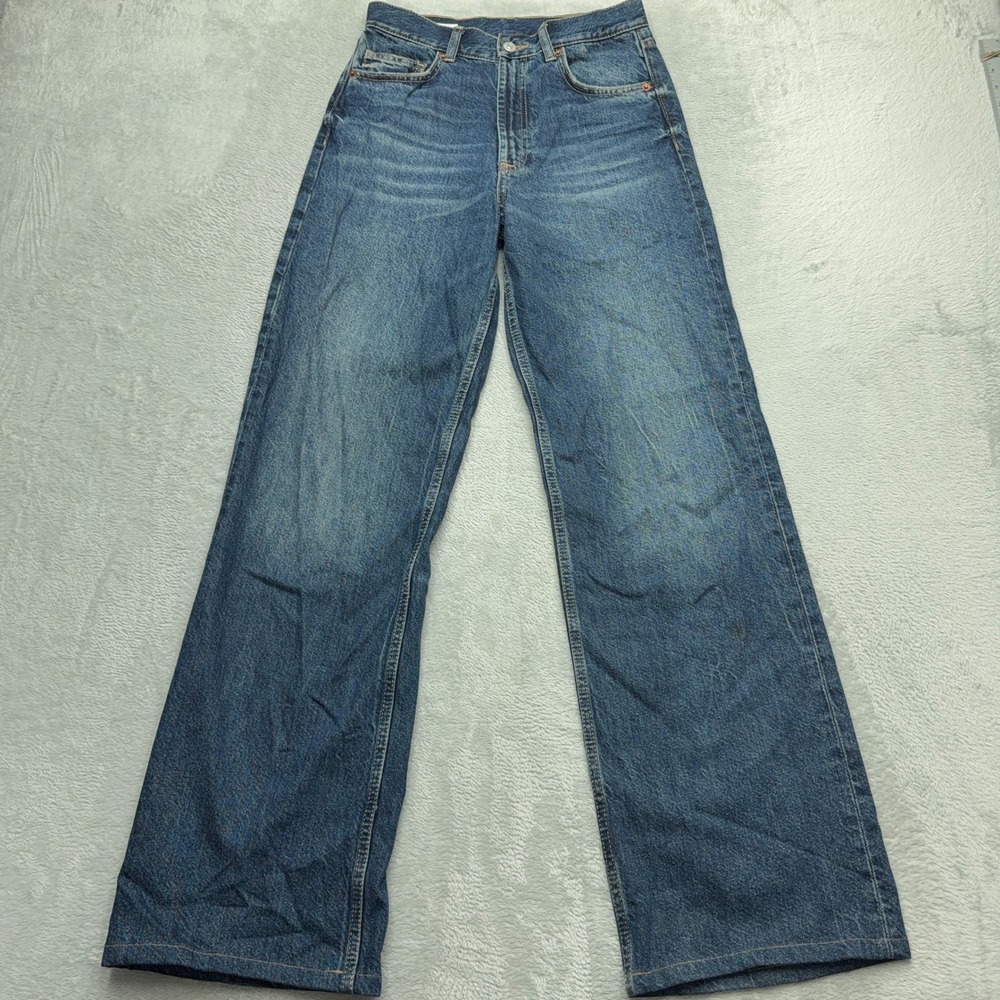 Zara Jeans Womens 4 Blue High Rise Wide Leg Denim Pants Full Length